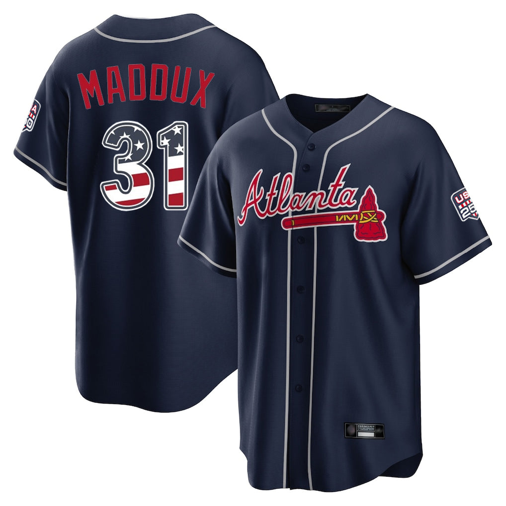 Atlanta Braves #31 Greg Maddux Player Navy HOLBERT USA 250 Fourth Of July Limited Home Game Stitched Jerseys