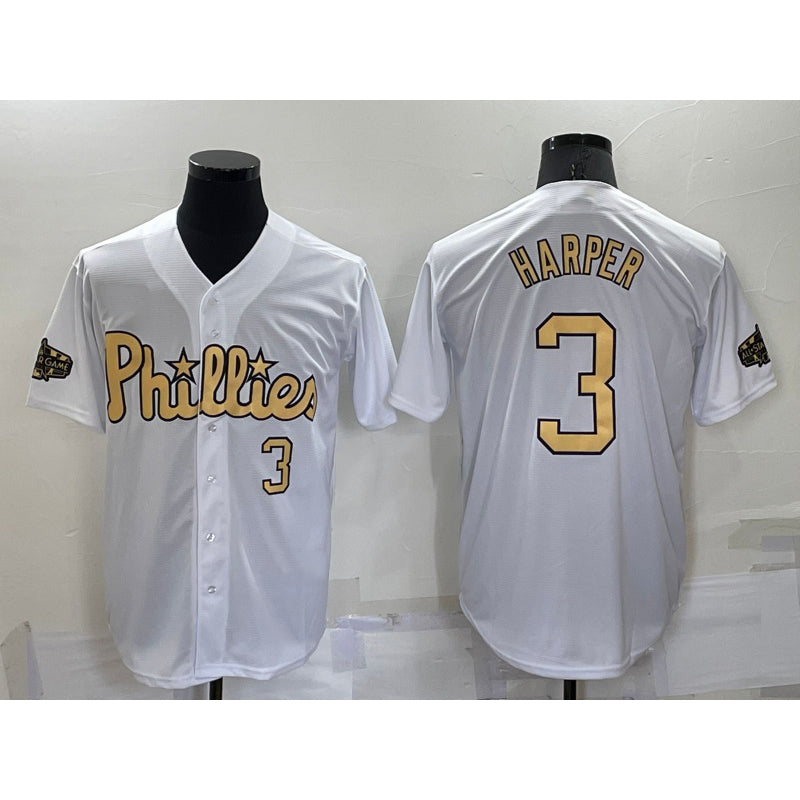 Philadelphia Phillies #3 Bryce Harper Number White HOLBERT 2022 All Star Stitched Cool Base Jersey