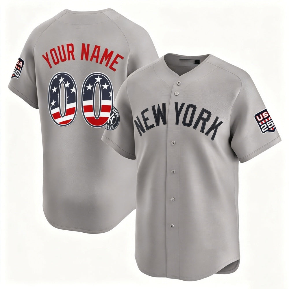 Custom New York Yankees Gray HOLBERT USA 250 Fourth of July Limited Stitched Jersey
