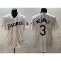 San Diego Padres #3 Jackson Merrill White HOLBERT Throwback With Patch Cool Base Stitched Jersey