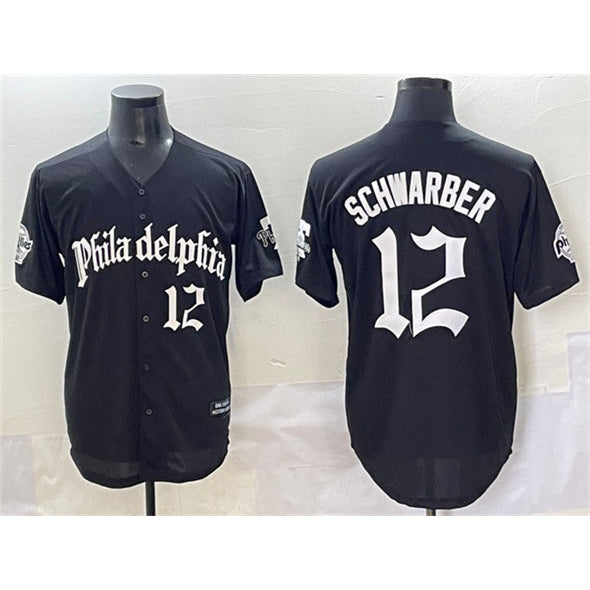 Philadelphia Phillies #12 Kyle Schwarber Black HOLBERT Gothic Vapor Limited Stitched Jersey