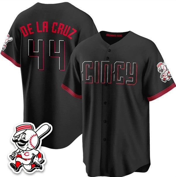 Cincinnati Reds #44 Elly De La Cruz Black HOLBERT City Connect With Patch Limited Stitched Jersey