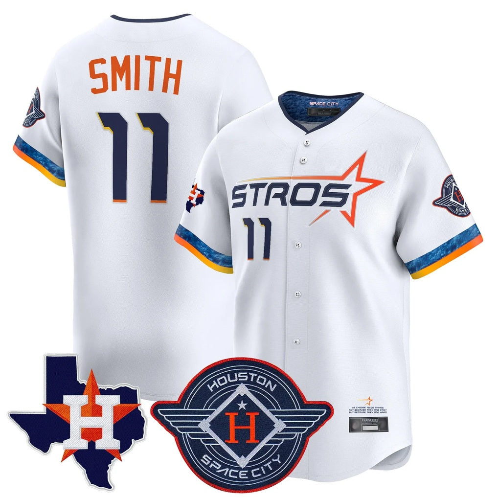 Houston Astros #11 Cam Smith Player White HOLBERT City Connect Texas Patch Vapor Premier Limited Home Stitched Jerseys