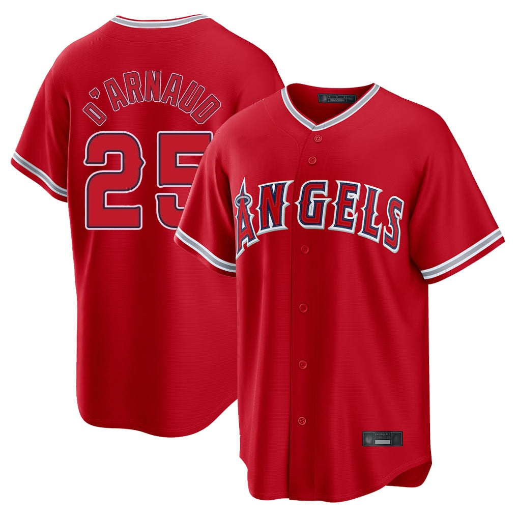 Los Angeles Angels #25 Travis d'Arnaud Player Red HOLBERT Home Game Stitched Jerseys