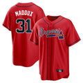 Atlanta Braves #31 Greg Maddux Player Red HOLBERT Home Game Stitched Jerseys