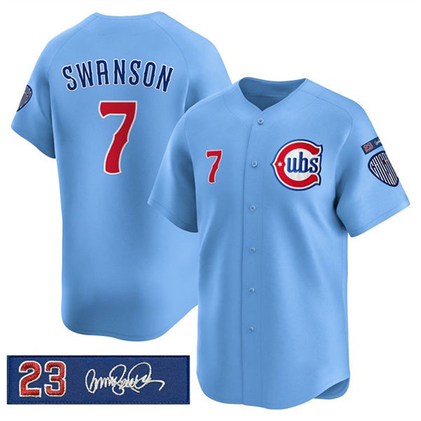 Chicago Cubs #7 Dansby Swanson Blue HOLBERT 'Ryne Sandberg Tribute' Vapor Limited V3 Stitched Jersey