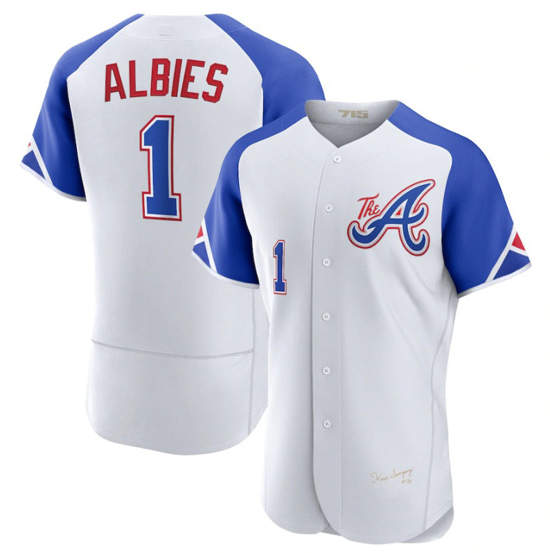 Atlanta Braves #1 Ozzie Albies White HOLBERT 2023 City Connect Flex Base Stitched Jersey