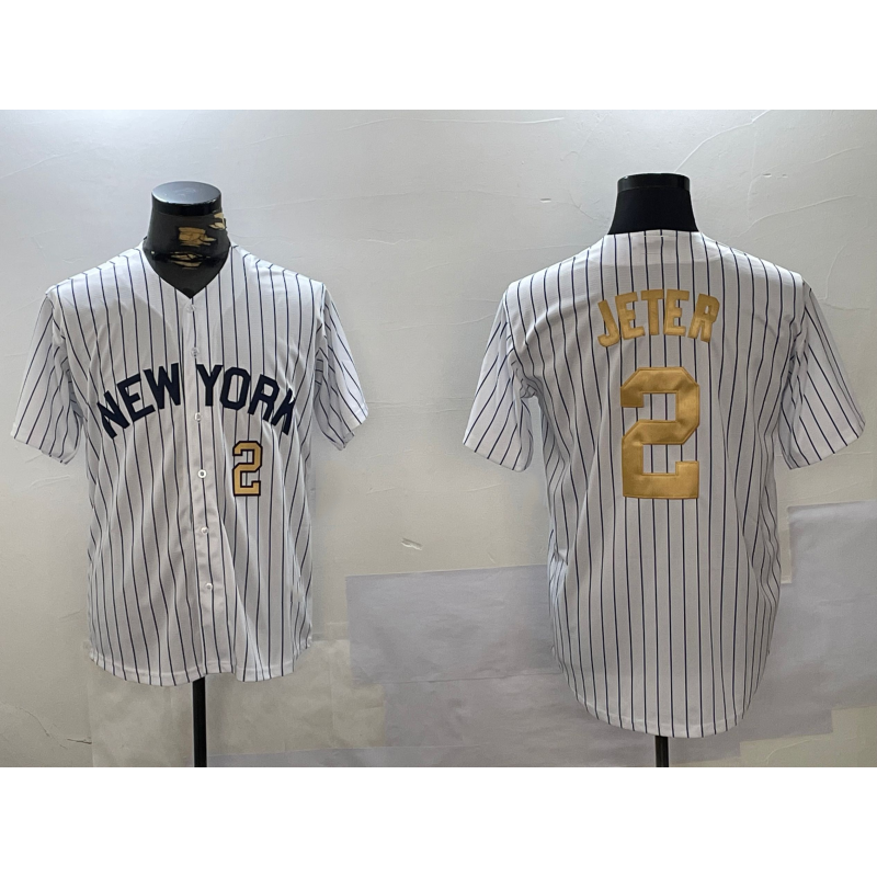New York Yankees #2 Derek Jeter White HOLBERT Pinstripe Fashion Cool Base Jerseys