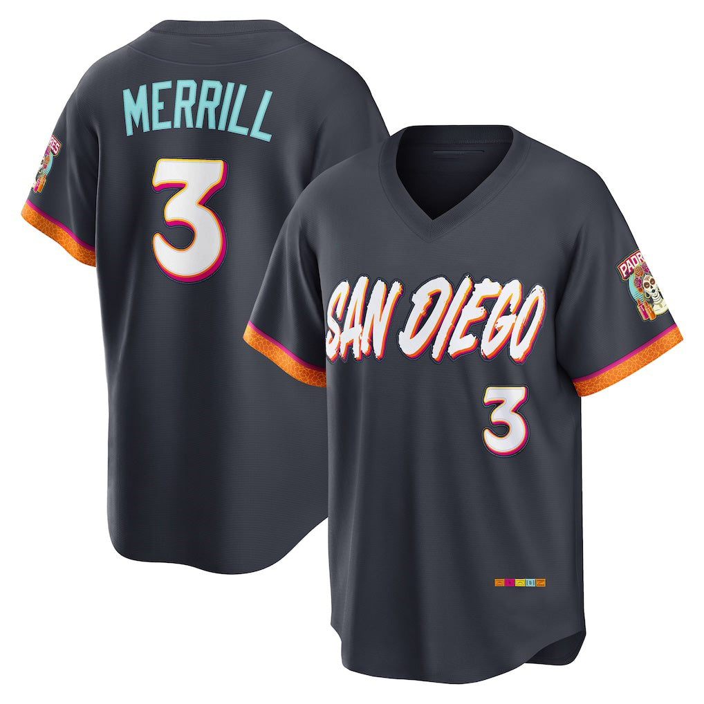 San Diego Padres #3 Jackson Merrill Obsidian HOLBERT 2026 City Connect Stadium Jersey