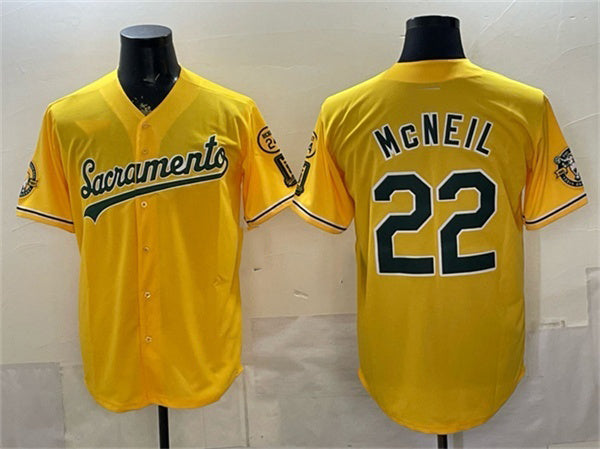 Oakland Athletics #22 Jeff McNeil 2026 Yellow HOLBERT Alternate Sacramento Celebrating 125 Years Vapor Limited Stitched Jersey