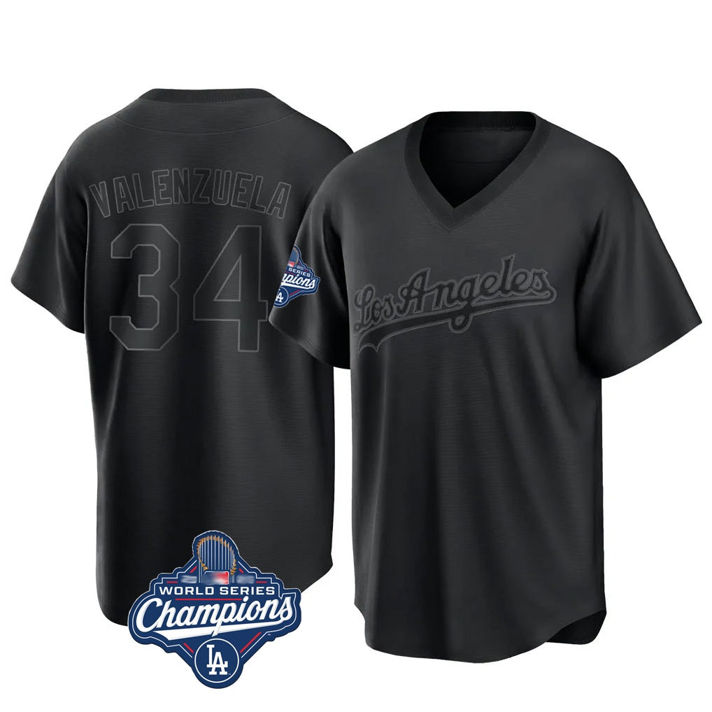 Los Angeles Dodgers #34 Fernando Valenzuela Player Black HOLBERT World Series Meet Pitch Fashion T-shirt Stitched Jerseys