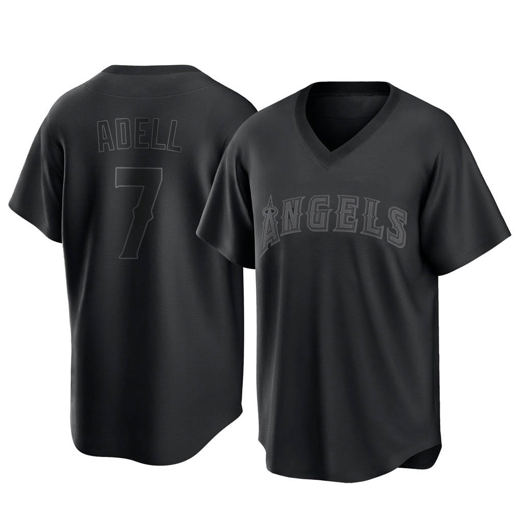 Los Angeles Angels #7 Jo Adell Player Black HOLBERT Pitch Fashion T-shirt Stitched Jerseys