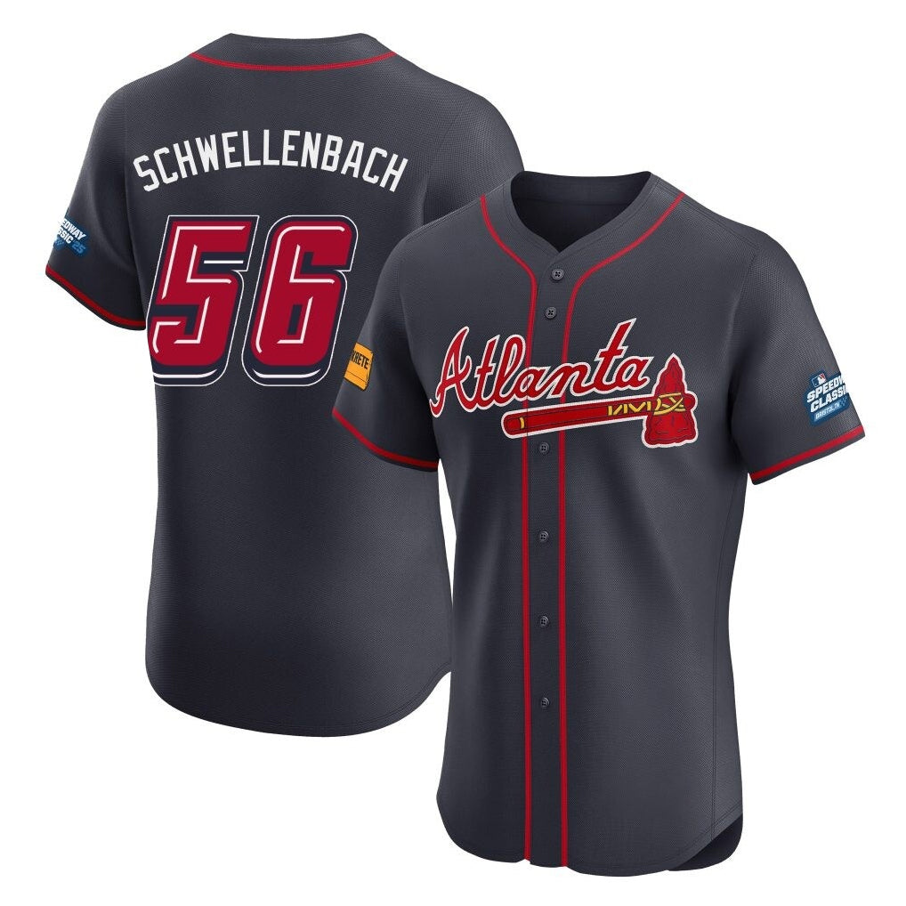 Atlanta Braves #56 Spencer Schwellenbach Player Navy HOLBERT 2025 Speedway Classic Limited Elite Home Game Stitched Jerseys