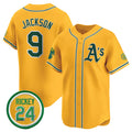 Oakland Athletics #9 Reggie Jackson Yellow HOLBERT 2024 Limited With Rickey Henderson Patch Stitched Jersey