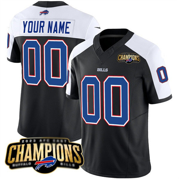 Custom B.Bills Active Player Black White HOLBERT 2023 F.U.S.E. AFC East Champions Ptach Stitched Jersey