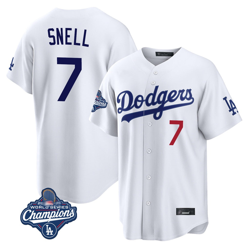 Los Angeles Dodgers #7 Blake Snell Player White HOLBERT Game World Series Meet Home Stitched Jerseys