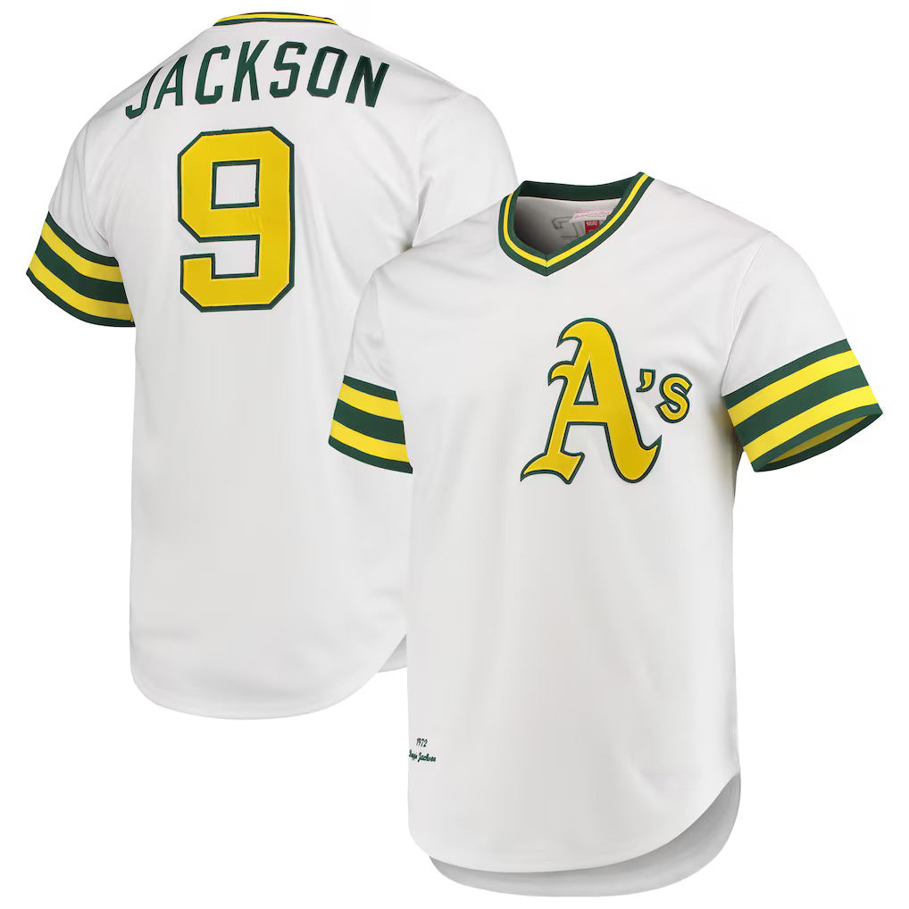 Oakland Athletics #9 Reggie Jackson Mitchell & Ness White HOLBERT 1972 Cooperstown Collection Authentic Jersey