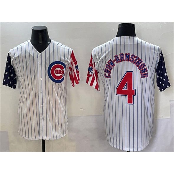 Chicago Cubs #4 Pete Crow-Armstrong White HOLBERT Pinstripe 2025 Independence Day Vapor Premier Limited Stitched Jersey