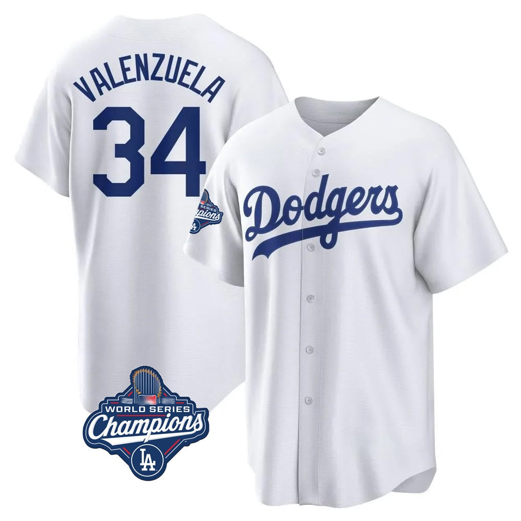 Los Angeles Dodgers #34 Fernando Valenzuela Player White HOLBERT World Series Meet Game Home Stitched Jerseys