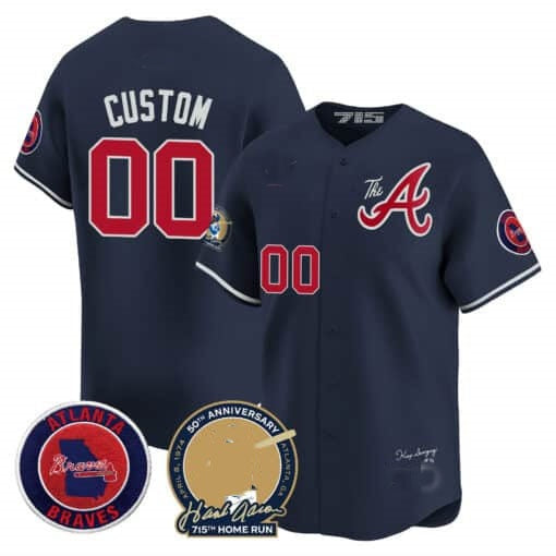 Custom Atlanta Braves Hank Aaron 715th Home Run Patch Vapor Premier Limited Jersey V2 ¨C Navy HOLBERT