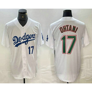 Los Angeles Dodgers #17 Shohei Ohtani Number White Green HOLBERT Stitched Cool Base Jerseys