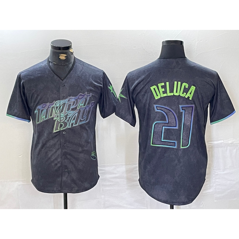 Tampa Bay Rays #21 Jonny DeLuca Charcoal HOLBERT 2024 City Connect Limited Stitched Jersey 2