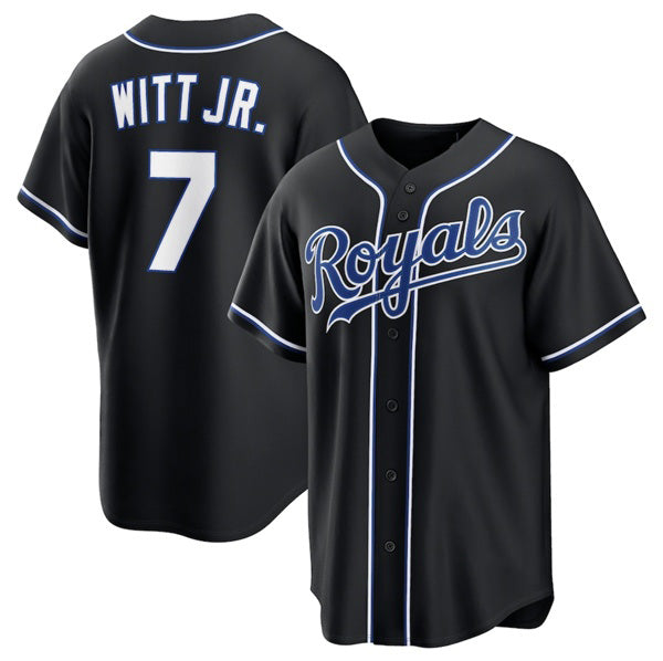 Kansas City Royals #7 Bobby Witt Jr. Black HOLBERT Out Stitched Jersey
