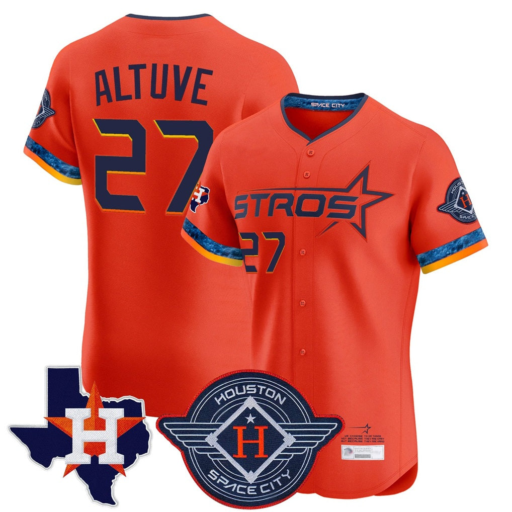 Houston Astros #27 Jose Altuve Player Orange HOLBERT City Connect Texas Patch Vapor Premier Limited Elite Home Stitched Jerseys