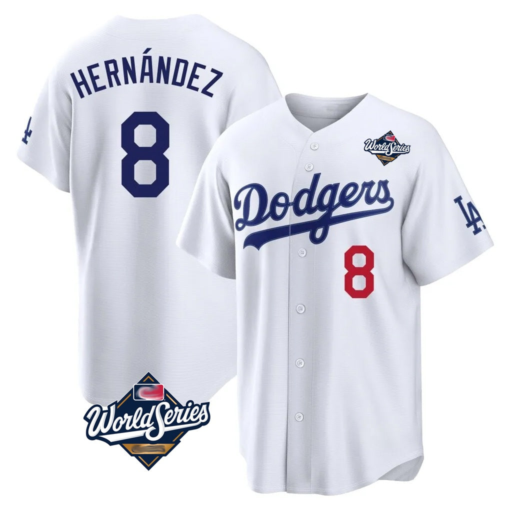 Los Angeles Dodgers #8 Enrique Hern¨¢ndez Player White HOLBERT World Series Home Game Stitched Jerseys