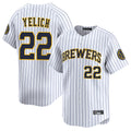 Milwaukee Brewers #22 Christian Yelich Player White HOLBERT Stripes Home Limited Game Stitched Jerseys