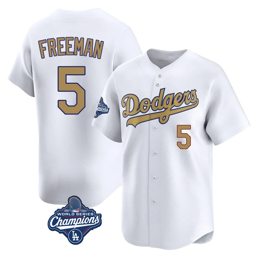 Los Angeles Dodgers #5 Freddie Freeman Player White HOLBERT Gold World Series Meet Collection Limited Home Stitched Jerseys