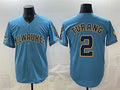 Milwaukee Brewers #2 Brice Turang Blue HOLBERT With Home & Bob Uecker Patch Stitched Jersey