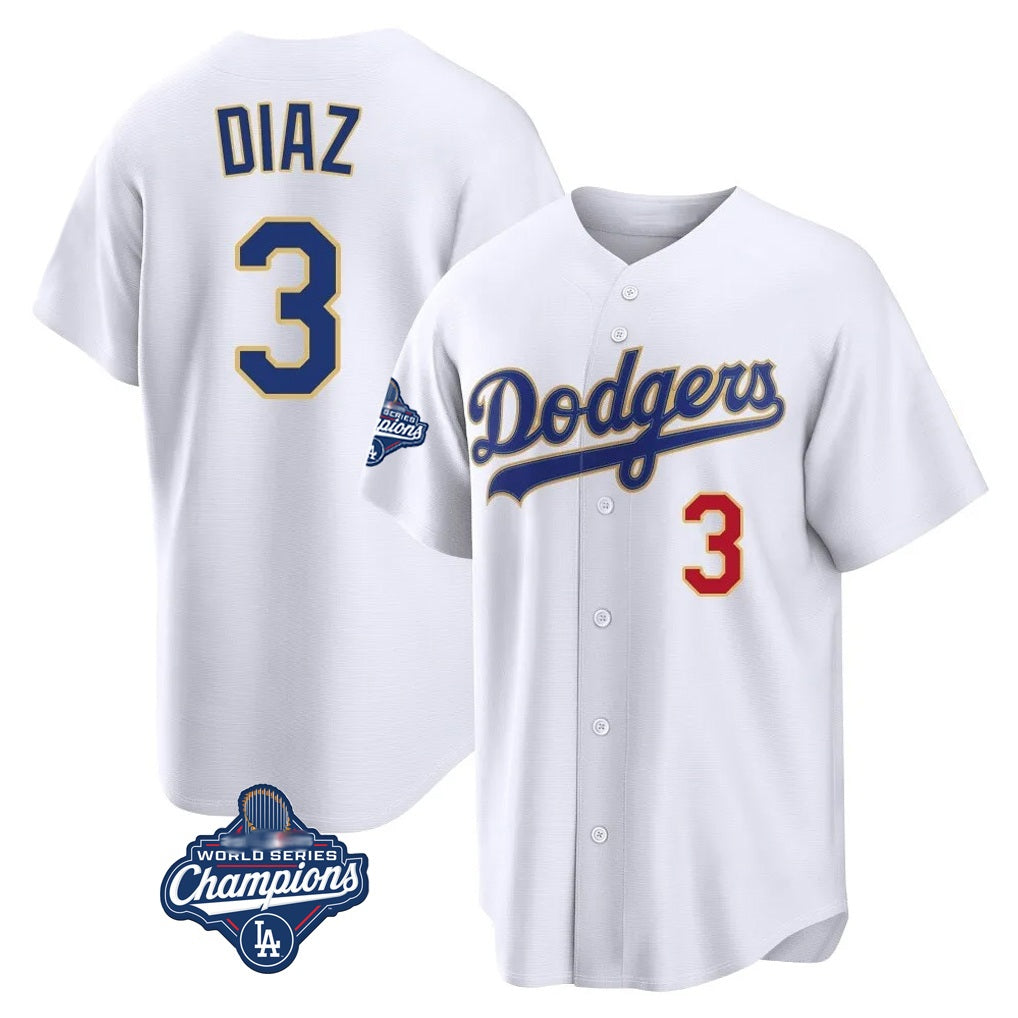 Los Angeles Dodgers #3 Edwin D¨ªaz Player Gold White HOLBERT World Series Meet 2026 Collection Stadium Limited Stitched Jerseys