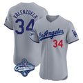 Los Angeles Dodgers #34 Fernando Valenzuela Player Gray HOLBERT World Series Meet Limited Elite Home Stitched Jerseys