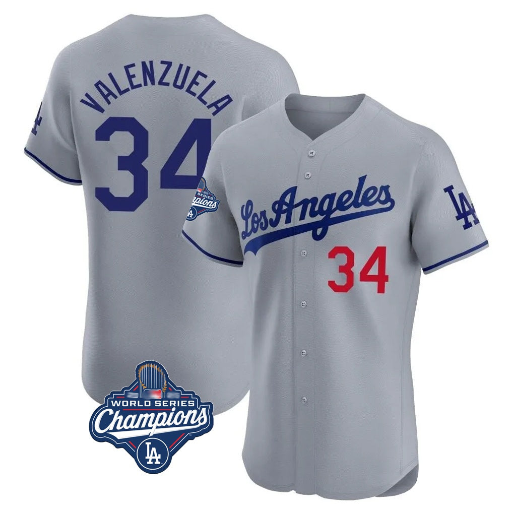 Los Angeles Dodgers #34 Fernando Valenzuela Player Gray HOLBERT World Series Meet Limited Elite Home Stitched Jerseys