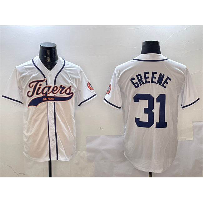 Detroit Tigers #31 Riley Greene White HOLBERT With Patch Cool Base Stitched Jersey