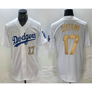 Los Angeles Dodgers #17 Shohei Ohtani Number White Gold HOLBERT Stitched Cool Base Jerseys