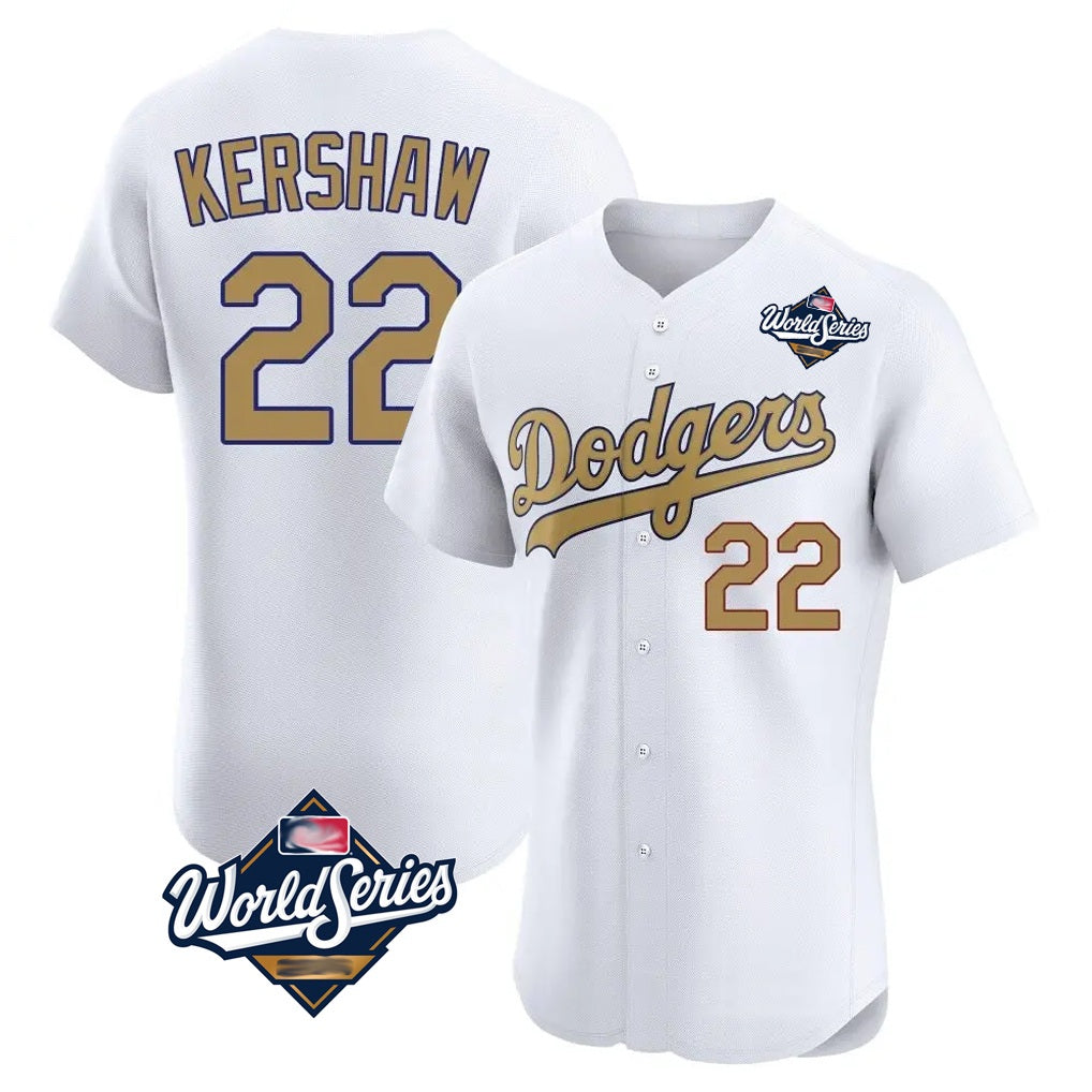 Los Angeles Dodgers #22 Clayton Kershaw Player White Gold HOLBERT World Series Limited Elite Home Stitched Jerseys