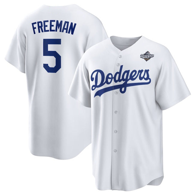 Los Angeles Dodgers #5 Freddie Freeman White HOLBERT 2025 World Series Home Cool Base Stitched Jersey