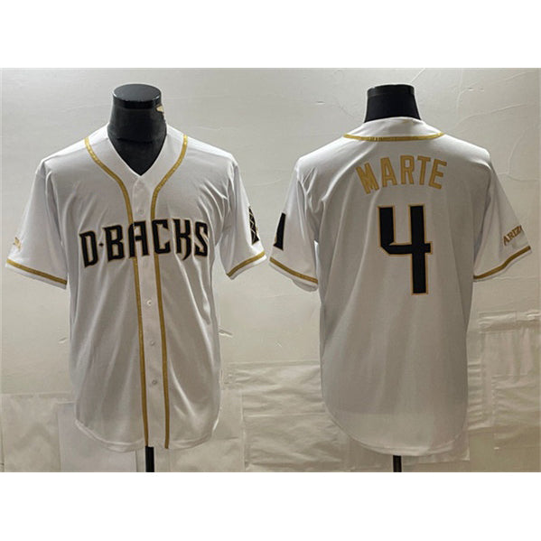 Arizona Diamondbacks #4 Ketel Marte White HOLBERT Gold Cool Base Stitched Jersey