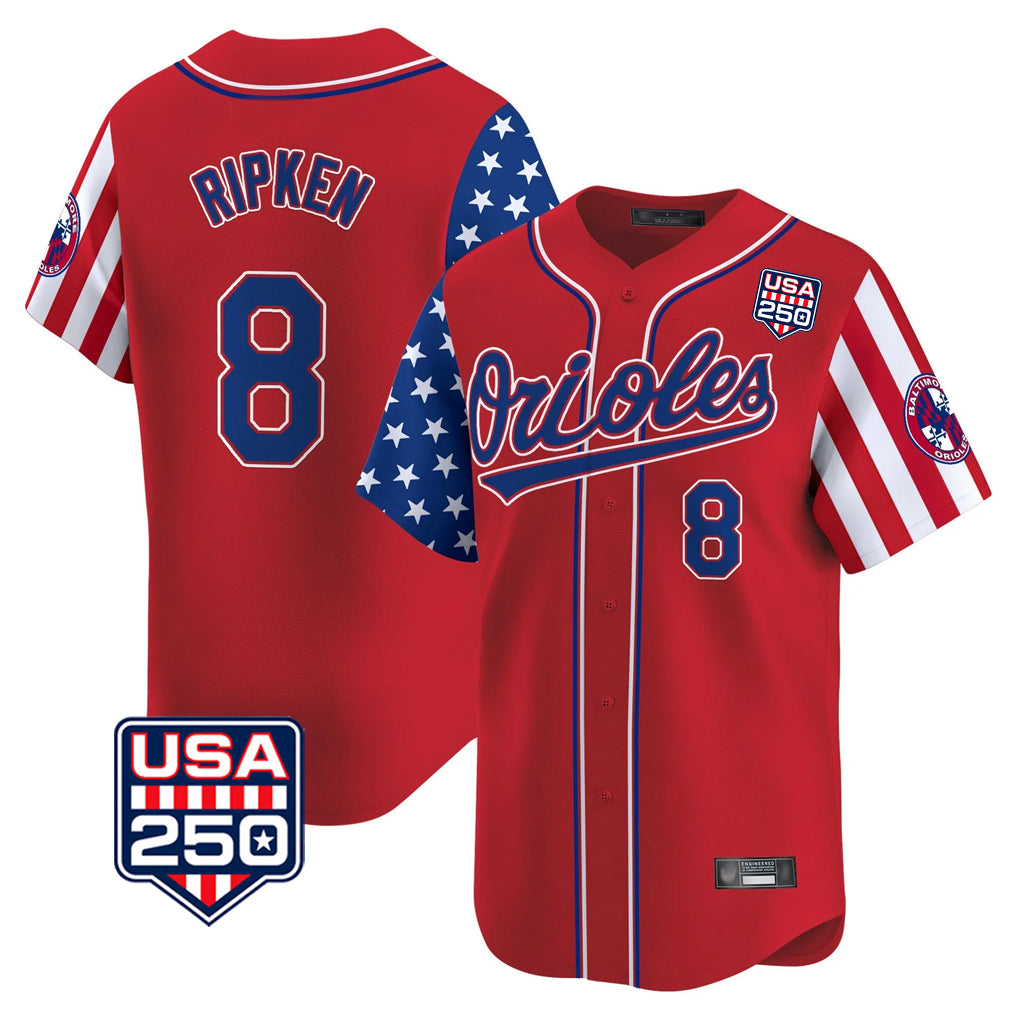Baltimore Orioles #8 Cal Ripken Player Red HOLBERT USA 250 Independence Day Vapor Premier Limited Home Game Stitched Jerseys