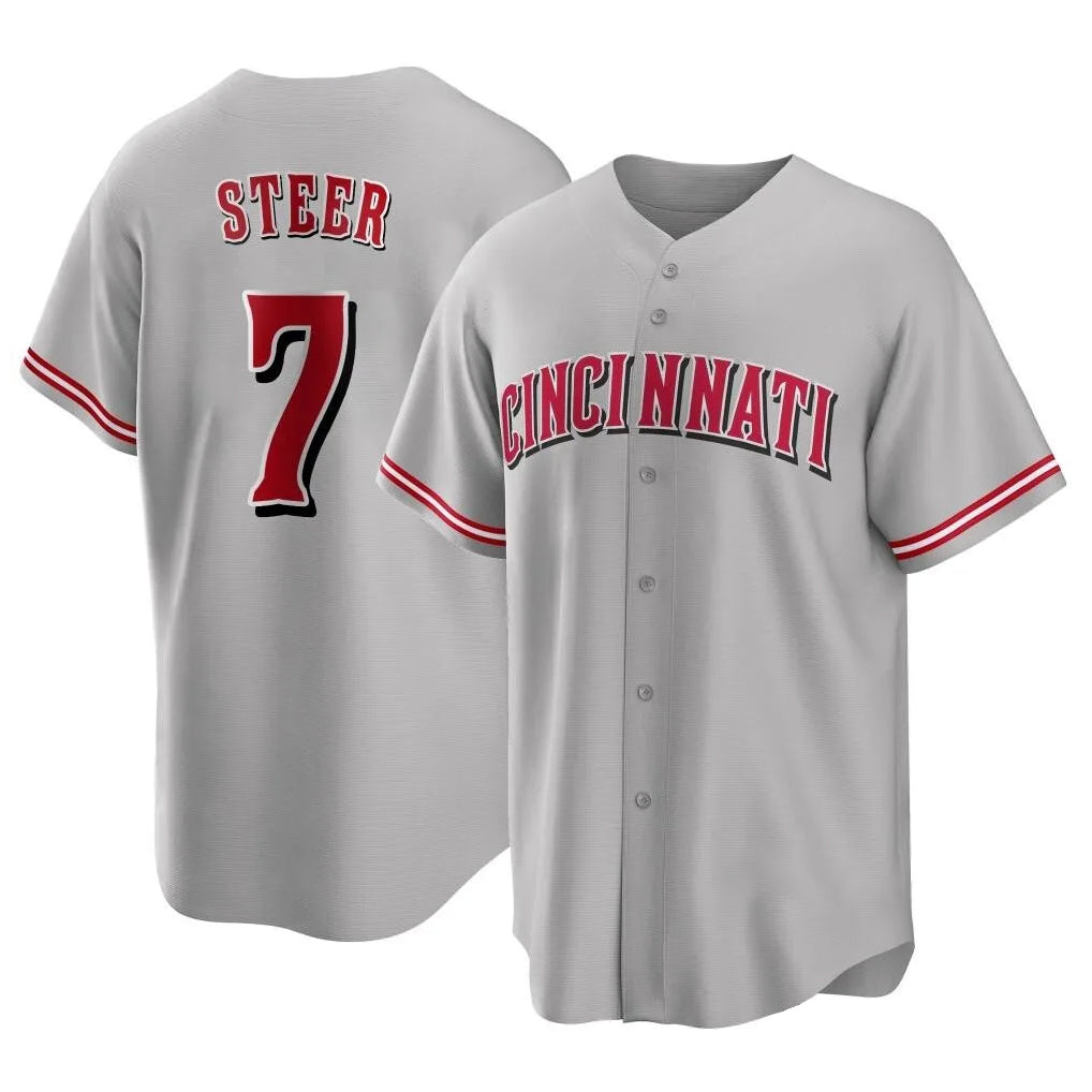 Cincinnati Reds #7 Spencer Steer Player Gray HOLBERT Home Game Stitched Jerseys