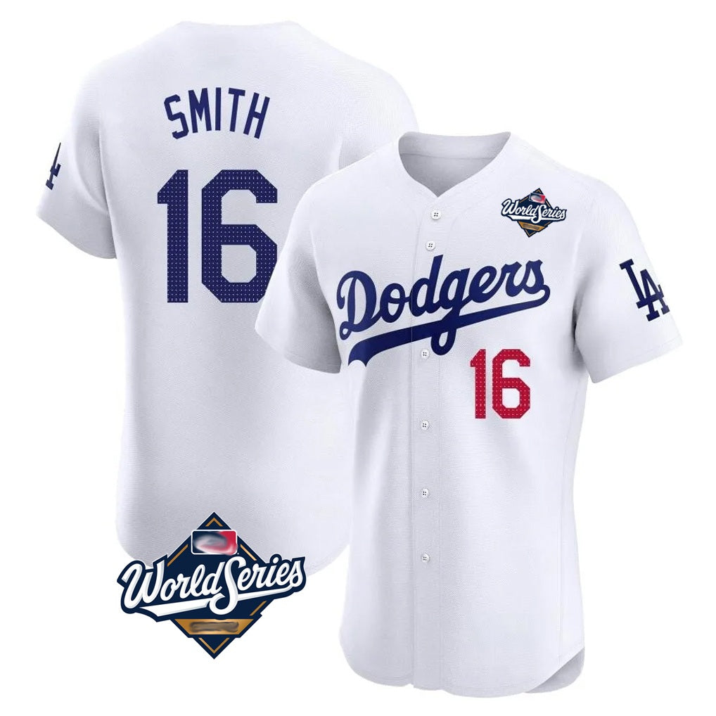 Los Angeles Dodgers #16 Will Smith Player White HOLBERT World Series Limited Elite Home Stitched Jerseys