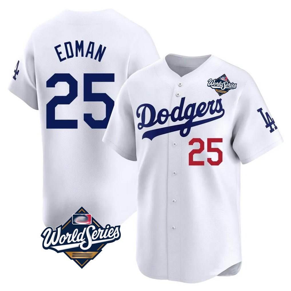 Los Angeles Dodgers #25 Tommy Edman Player White HOLBERT World Series Limited Home Stitched Jerseys