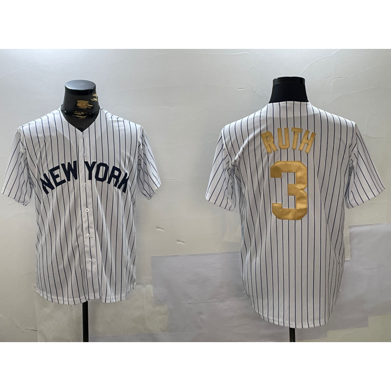 New York Yankees #3 Babe Ruth White HOLBERT Pinstripe Fashion Cool Base Jersey 2