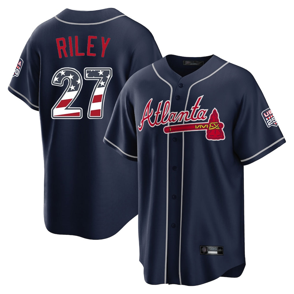 Atlanta Braves #27 Austin Riley Player Navy HOLBERT USA 250 Fourth Of July Limited Home Game Stitched Jerseys