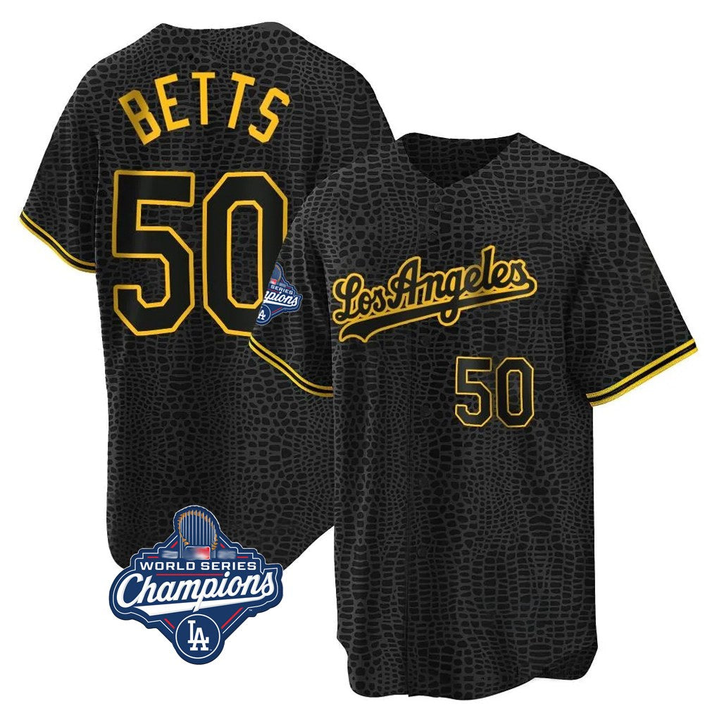 Los Angeles Dodgers #50 Mookie Betts Player Black Gold HOLBERT World Series Meet Limited Home Stitched Jerseys