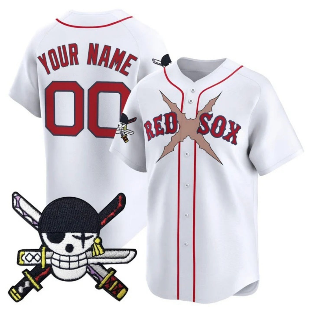 Custom Boston Red Sox x One Piece White HOLBERT Zoro Patch Vapor Premier Limited Jersey - Stitched
