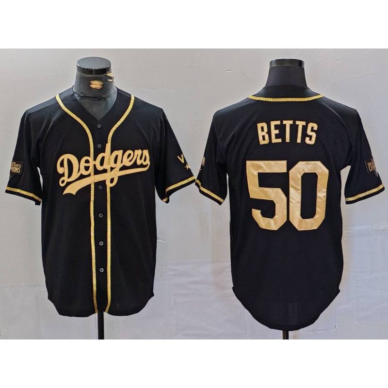 Los Angeles Dodgers #50 Mookie Betts Black Gold HOLBERT World Series Champions Cool Base Stitched Jersey