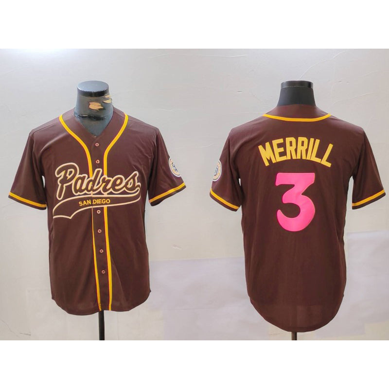 San Diego Padres #3 Jackson Merrill Brown HOLBERT Cool Base Stitched Jerseys